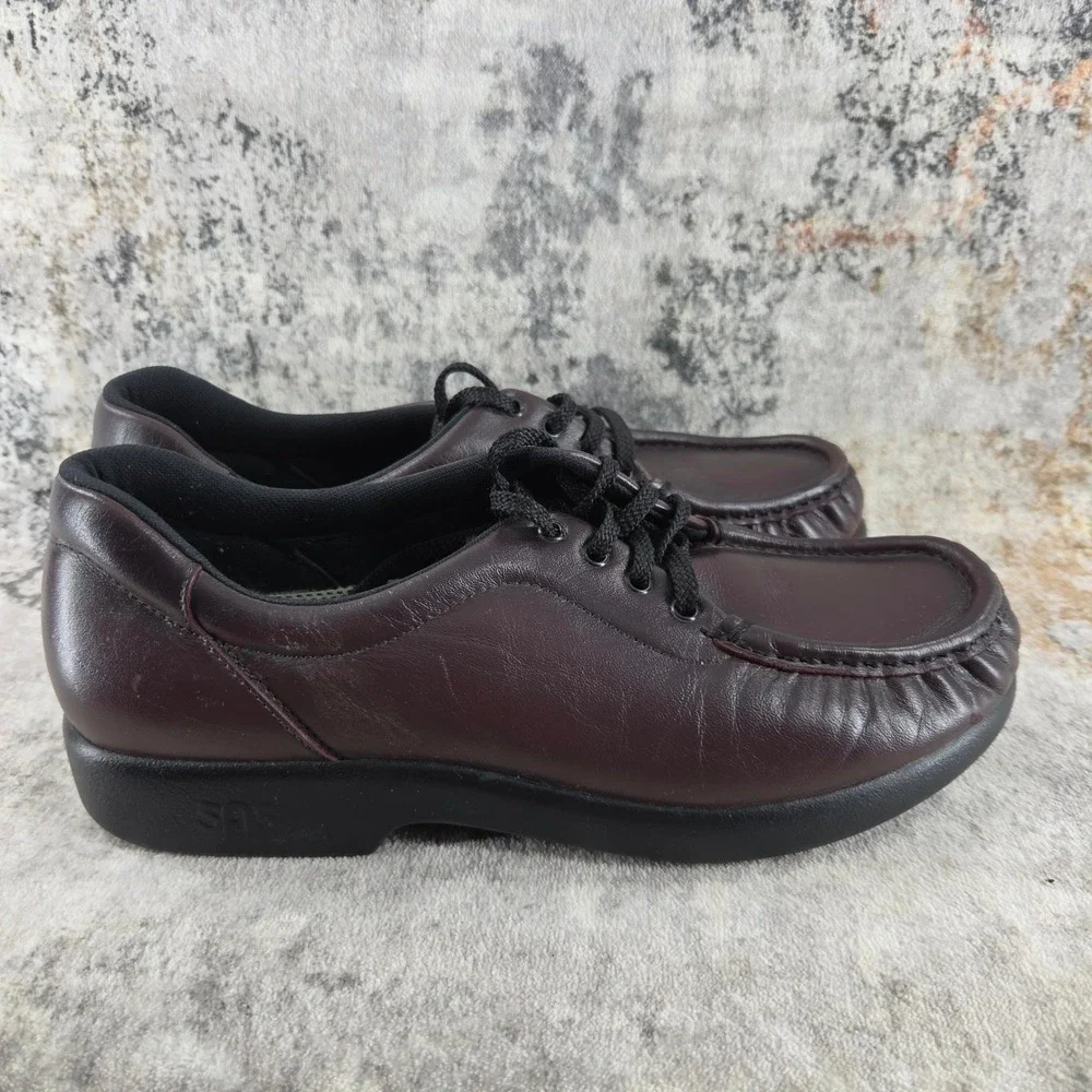 SAS Siesta‎ Walking Shoes Womens 9 Narrow Cordovan Leather Lace Up Moc Toe
